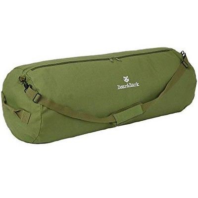 Bear & Bark Large Duffle Bag - Green 42"x16" - 138L - Extra Large Canvas Military and Army Cargo Style Carryall Duffel for Men and Woman