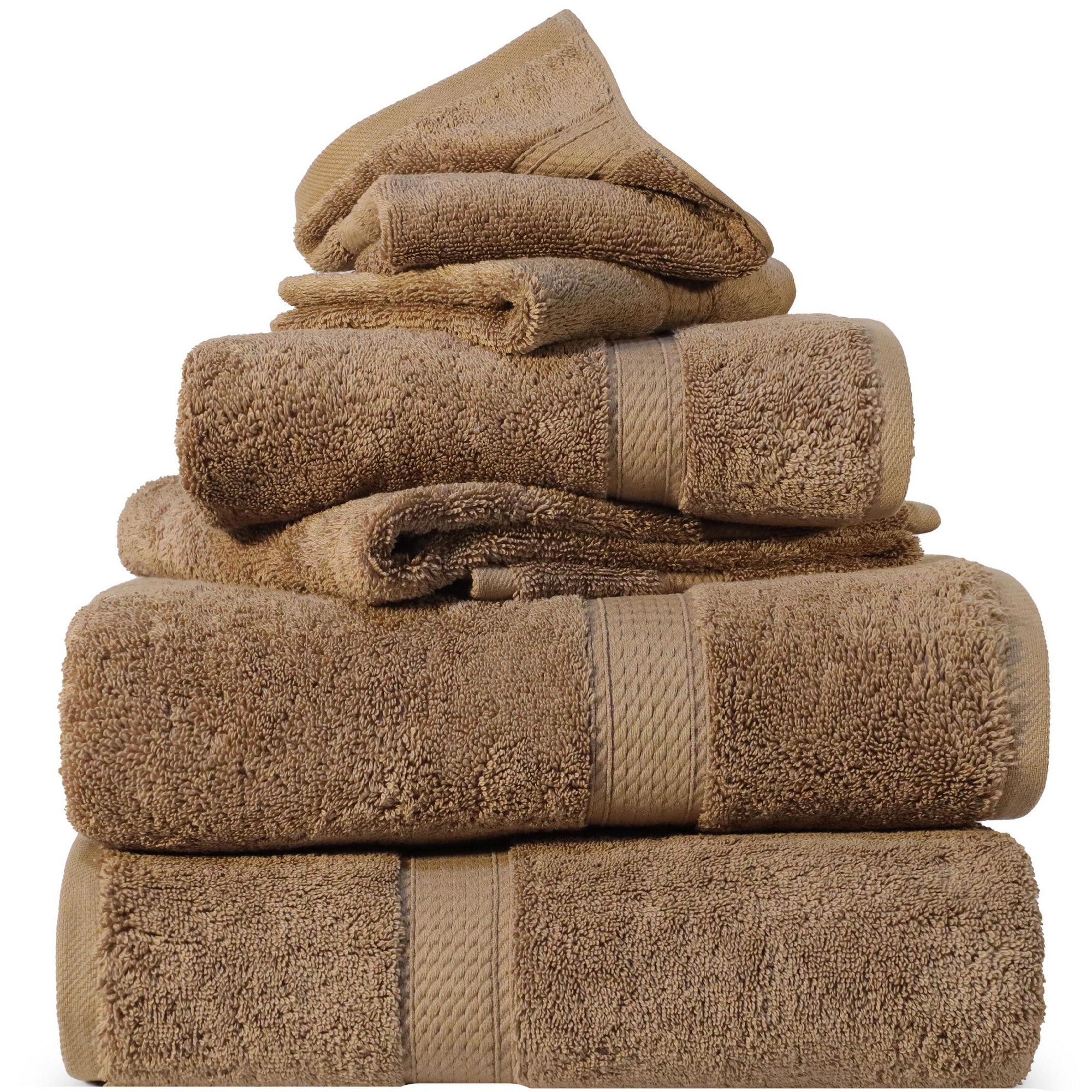 Luxury Egyptian Cotton Heavyweight Absorbant Ultra-Plush 6 Piece Towel Set, Latte - Blue Nile Mills