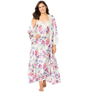Amoureuse Women's Plus Size The Luxe Satin Long Peignoir Set - 1 of 4