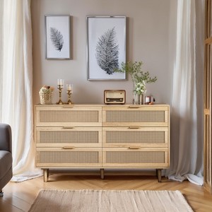 SeaCamel 51.18" 6-Drawer Rattan Storage Cabinet - Natural Style for Bedroom & Living Room - 1 of 4