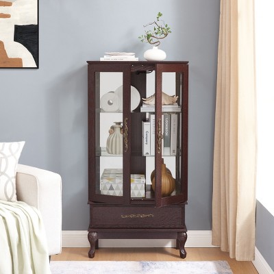 NicBex 51.6"H Vintage Style Sideboard,Kitchen Storage Cabinets with 2 Glass  Doors and a Large Drawer,Cherry/Oak/White