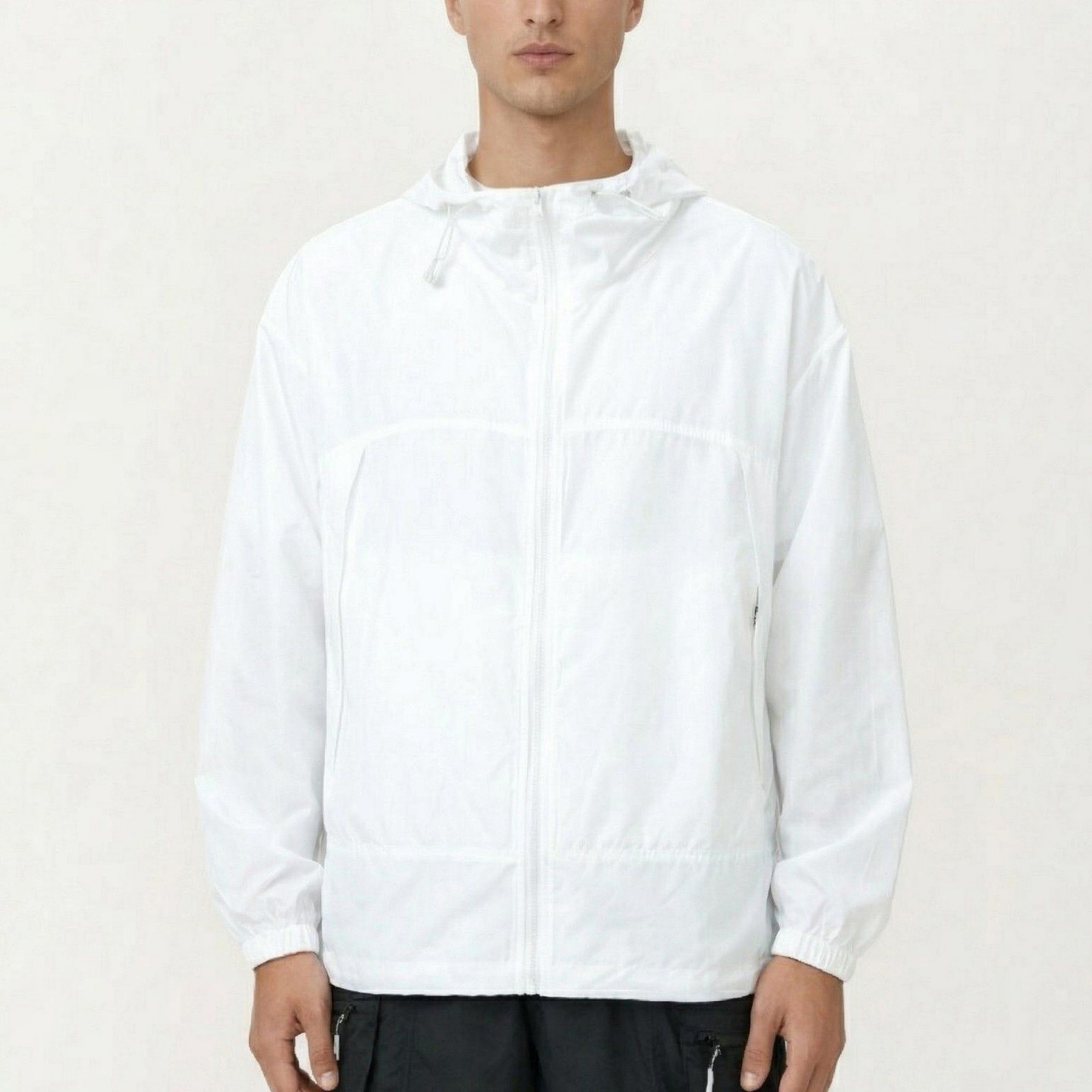 Мужская куртка Alilang Lightweight Hooded Windbreaker Jacket with Full Zip Closure Elastic Cuffs and Adjustable Hem Design - Large, White, цвет: Белый — фото 1
