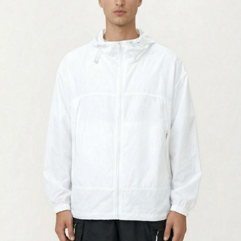 Alilang Men's Lightweight Hooded Windbreaker Jacket with Full Zip Closure Elastic Cuffs and Adjustable Hem Design - Large, White