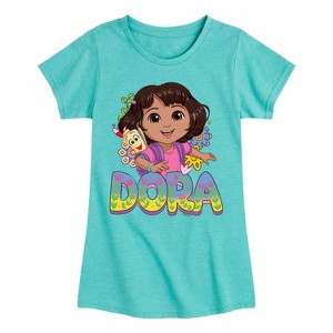 Girls' - Dora the Explorer - Logo Map And Flowers Fitted Short Sleeve Graphic T-Shirt - 1 of 4