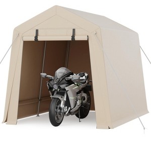 Portable Outdoor Storage Shed with 2 Roll-Up Doors, 240G Waterproof PE Tarp, UV-Resistant for Motorcycle/Tools - 1 of 4