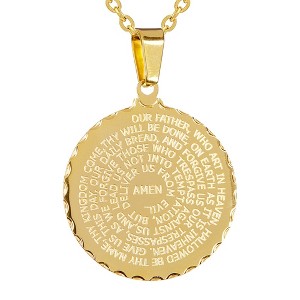 Steeltime Ladies stainless steel english prayer round pendant with 18'' ball chain. Color Options: Silver, Gold, Rose Gold - 1 of 2