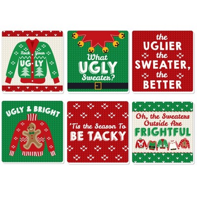 Big Dot of Happiness Ugly Sweater - Funny Holiday and Christmas Party Decorations - Drink Coasters - Set of 6