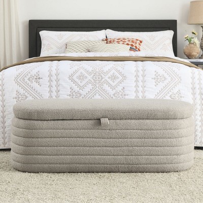 45"Teddy Upholstered Storage Benches,Storage Stool Ottoman,Fabric Storage Benches,Entryway Shoe Bench With Storage,Bench End Of Bed-Cuddlewood
