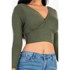 Slickblue Women's Long Sleeve Ribbed Wrap Top, V-Neck Fitted Knit Shirt, Color Options, Size S-L - 3 of 4
