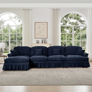 Modular L-Shaped Sectional Sofa with Flared Arms, Removable Ruffles Skirts & Movable Ottoman, Comfy Chenille Deep Seat Couch - 1 of 4
