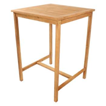 Sunnydaze Teak Wood Outdoor Bar Table - 31" Square x 43.5" H - Brown
