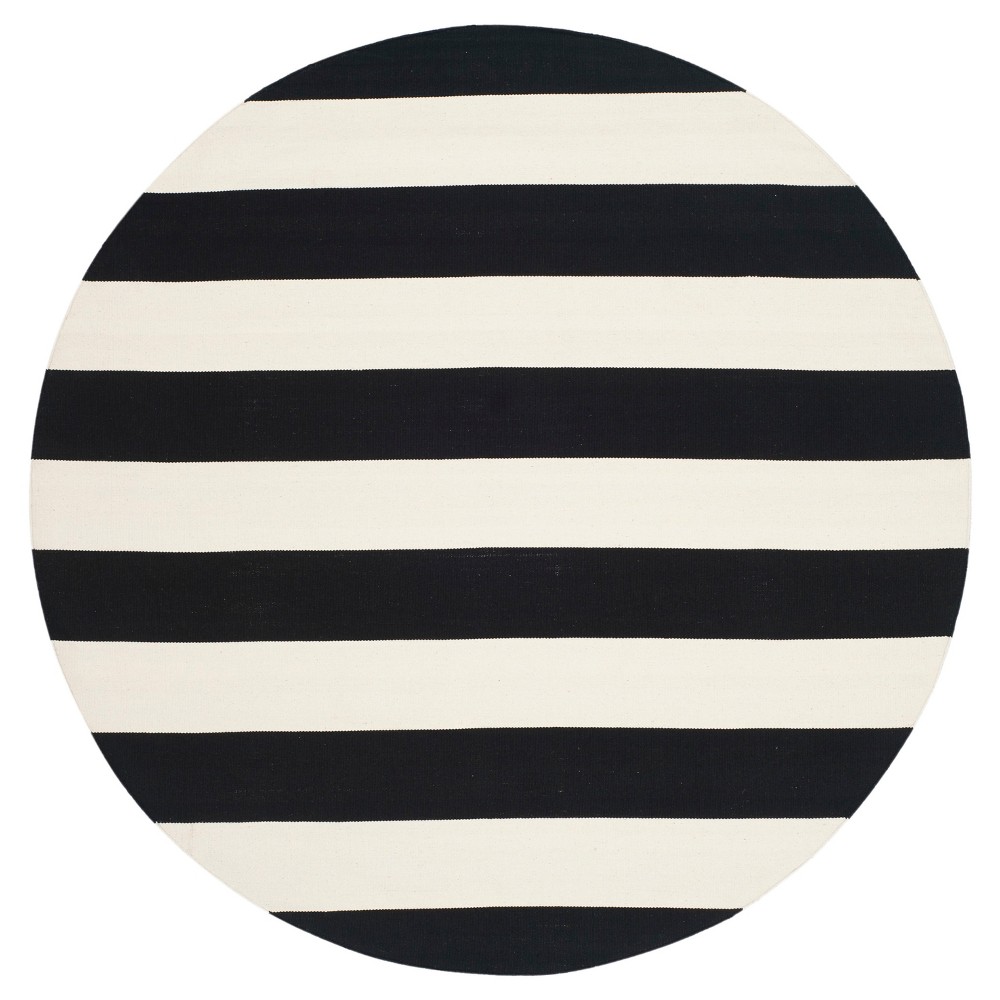 8' Round Mati Flatweave Area Rug Black/Ivory - Safavieh