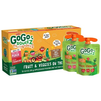 GoGo squeeZ Fruit & VeggieZ, Variety Peach/Strawberry - 3.2oz/12ct