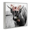 Stupell Industries Layered Floral Design Longhorn Cattle Monochrome Framed Giclee Art, Gray, 14" x 11" - 2 of 4