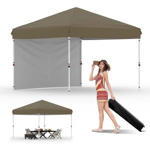 10x10 FT Instant Pop Up Canopy Tent – One-Button Setup with 1 Sidewall, 3 Adjustable Heights & 4 Sandbags, Portable Outdoor Shelter - 1 of 4