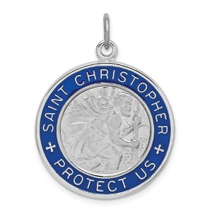 Black Bow Jewelry Sterling Silver Rhodium-Plated Enamel St. Christopher Pendant, 24mm - 1 of 4