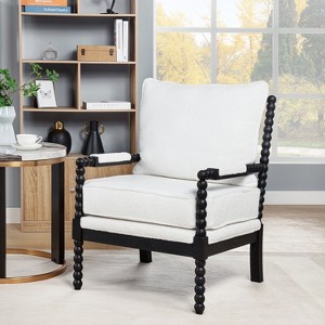 SEYNAR Mid Century Teddy Velvet Fabric Wood Accent Armchair with Cushion - 1 of 4