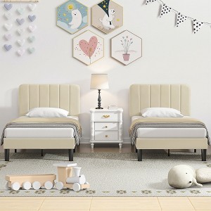 VECELO Velvet Upholstered Platform Bed Frame with Adjustable Headboard, Sturdy Wood Slat Support, No Box Spring Required - 1 of 4