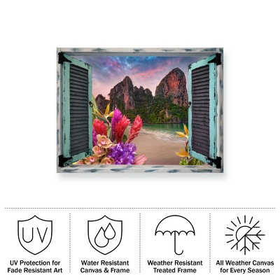 Tropical Landscape Window View Canvas Print in Vibrant Colors