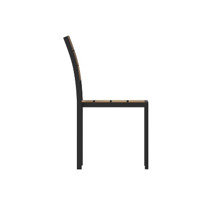 Natural Faux Teak and Gray Metal Armless Stacking Chair