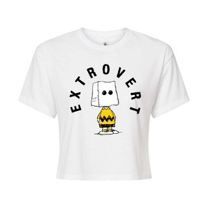Women's - Peanuts - Charlie Brown Extrovert Cropped Graphic T-Shirt - 1 of 4