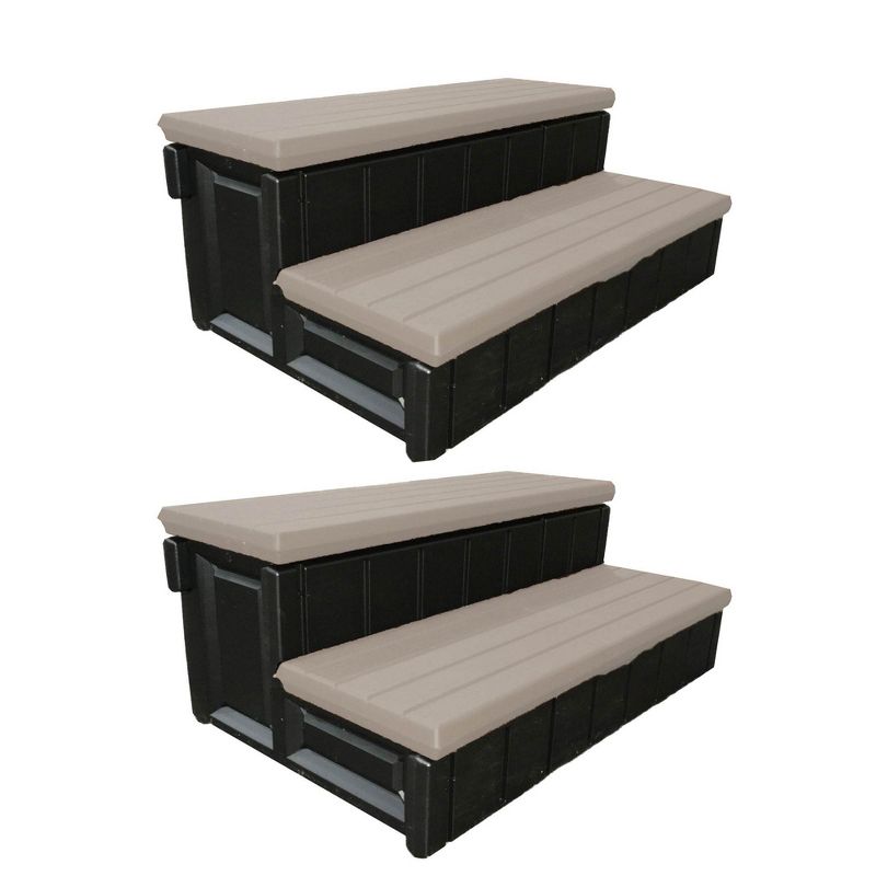 Confer Plastics Leisure Accents Durable Multi-Functional Outdoor Spa and Hot Tub Storage Step with Removable Compartment, Portobello (2 Pack), 2 of 5