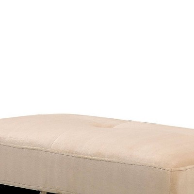 Beige Velvet Tufted Storage Ottoman with Safety Hinge