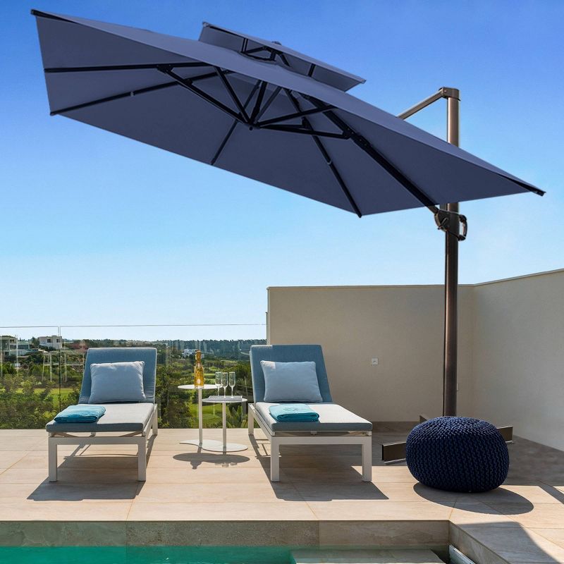 10&#39; x 10&#39; Square Outdoor Double Top Aluminum Offset Cantilever Hanging Patio Umbrella Navy - Crestlive Products, 3 of 9