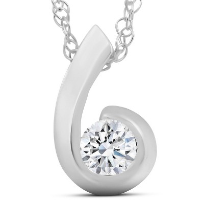 Pompeii3 1/4CT Diamond Round Solitaire Pendant & Necklace 14k White Gold