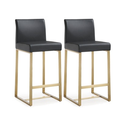 TOV Furniture Denmark Performance Vegan Leather Stool with Gold Base - Set of 2 Black