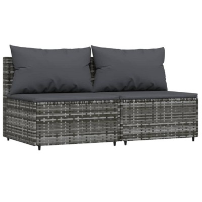 vidaXL Garden Centre Sofas with Cushions Pack of 2 Grey Poly Rattan