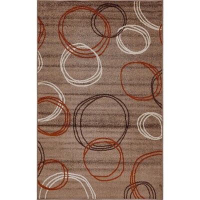 Light Brown Abstract Synthetic Rectangular Area Rug