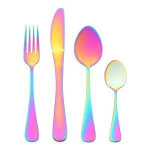 REGALWOVEN Stainless Steel Mirror Polished Flatware Set with Supporting Shelf Silverware Set 24 Pieces - 1 of 4