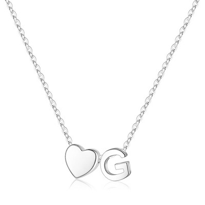 Turandoss S925 Sterling Silver Heart Initial Necklace for Women Girls, Silver Letter Heart Pendant Necklace, Birthday Gifts for Women Girls, 16+3In
