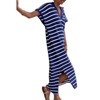 Imily Bela Women's striped dress, striped dress, short-sleeve V-neck knit dress, sexy slit, loose long collared sweater dress - 4 of 4