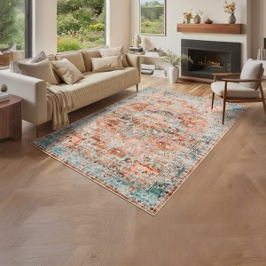 CPZPMY Washable Vintage Living Room Area Rug:Machine Washable Area Rug for Living Room Indoor Non-Slip Bedroom Carpet Low Pile Stain Resistant Mat - 1 of 4