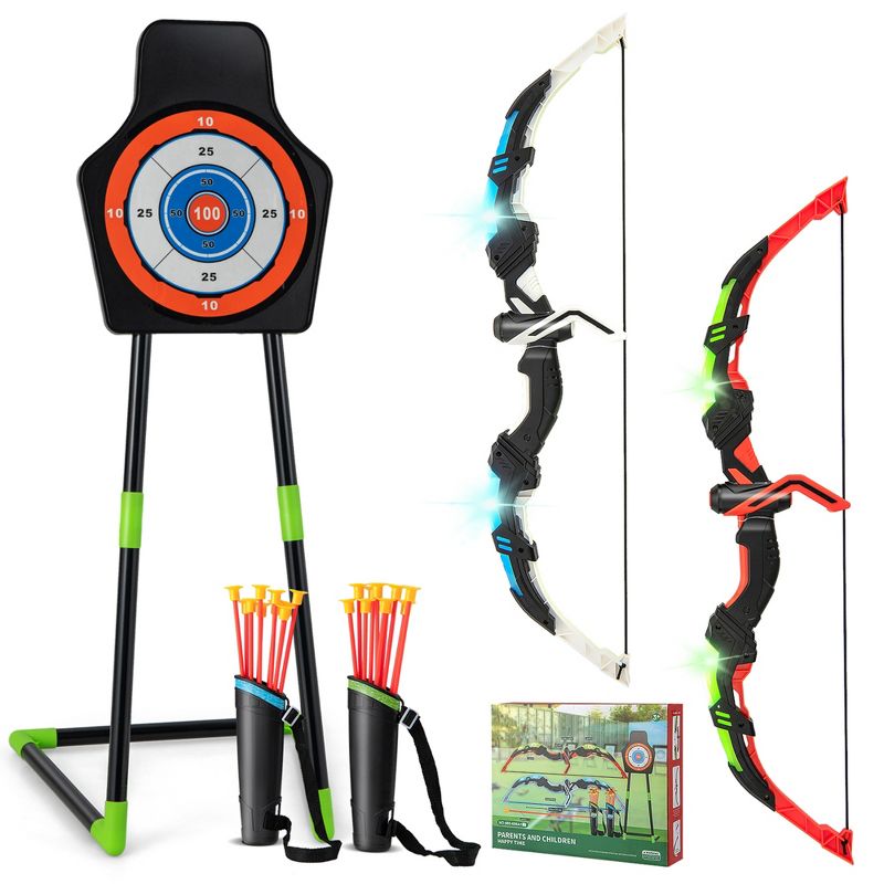 Costway 2-Pack Bow and Arrow Set for Kids LED Light Up Archery Toy with 20 Suction Arrows, 1 of 11