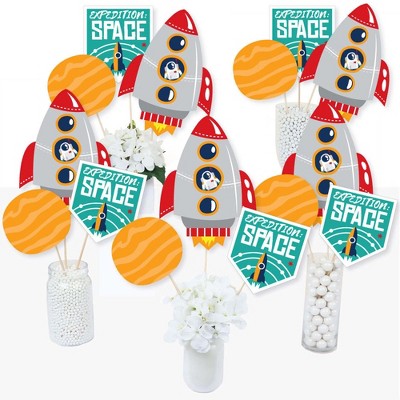 Big Dot of Happiness Blast Off to Outer Space - Rocket Ship Baby Shower or Birthday Party Centerpiece Sticks - Table Toppers - Set of 15