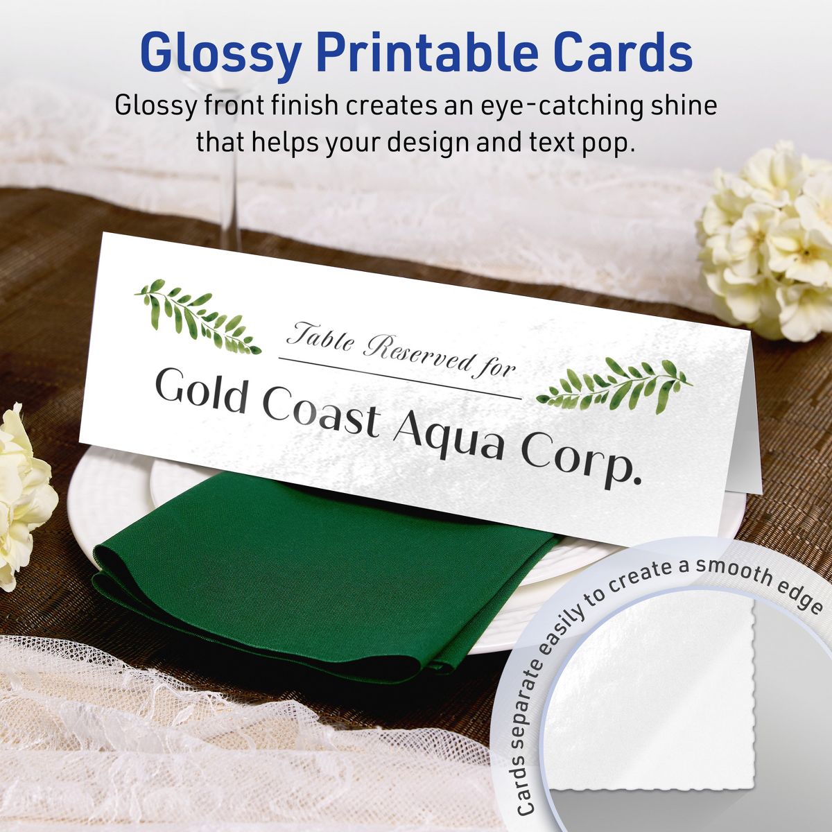 Avery Glossy White Tent Cards, 3-1/2" x 11" Rectangle - thumbnail 2