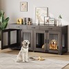 Double Dog Crate Furniture, 71 in  Indoor Wooden Dog Kennel with Removable Divider, 3 Drawers, for Medium Large Breeds, Brown+White - 2 of 4
