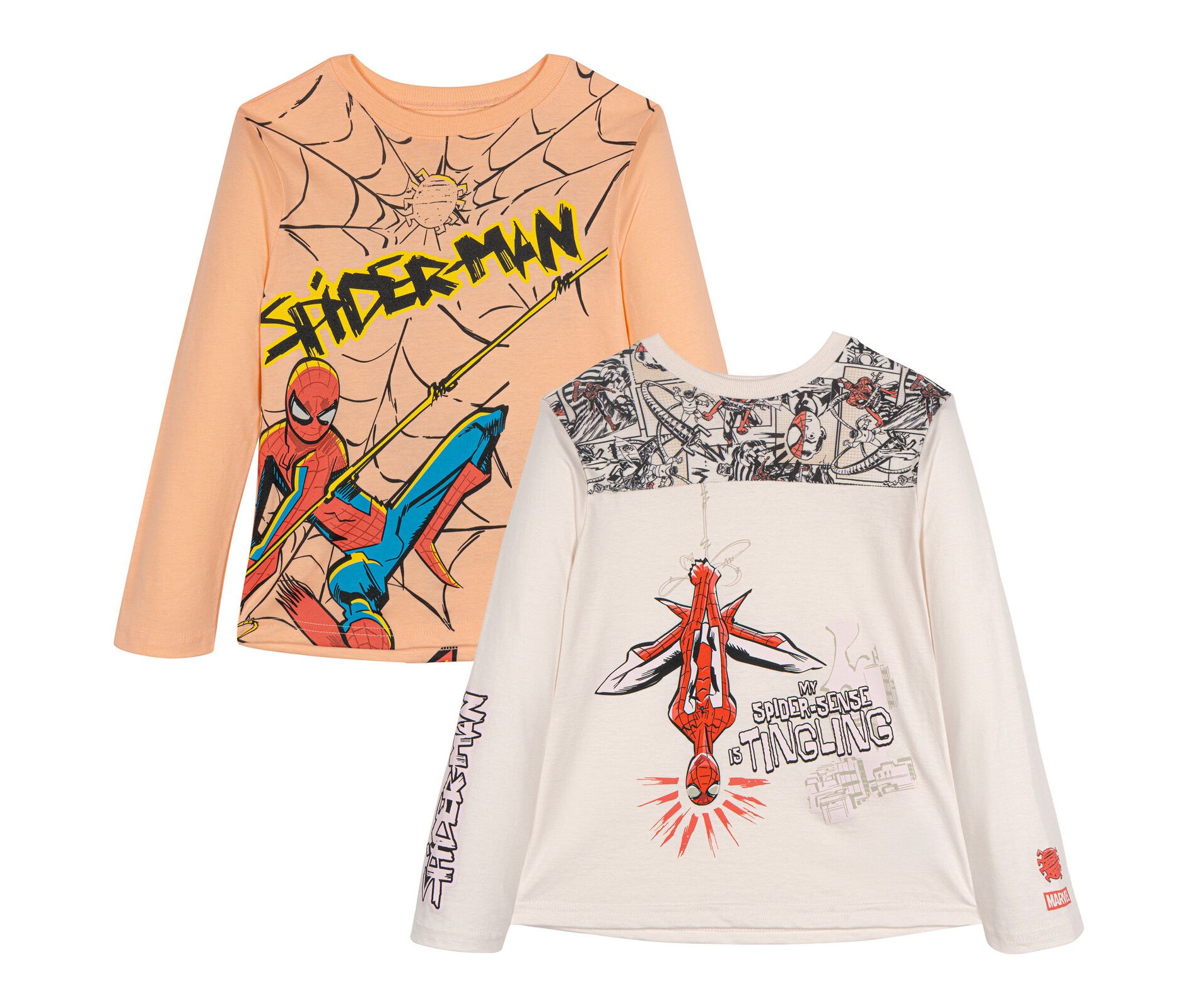 Marvel Spider-Man Toddler Boys 2 Pack Long Sleeve T-Shirts Cream Beige / Peach 4T