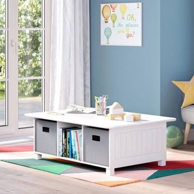 White Wooden Kids Activity Table with 6 Storage Cubbies