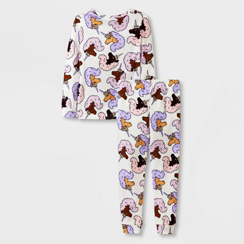 Toddler Girls&#39; 4pc Afro Unicorn Striped Snug Fit Pajama Set - Pink, 2 of 7