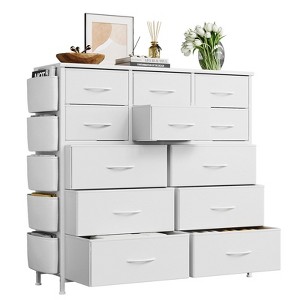 Dresser for Bedroom with 12 Drawers, 5 Side Pockets & 2 Hooks, Storage Drawer Organizer w/Metal Frame, Wooden Top - 1 of 4
