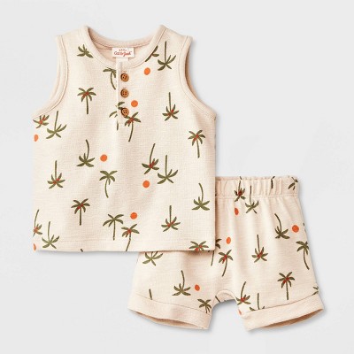 Image of Baby Boys' Henley Tank Top & Bottom Set - Cat & Jack™ Cream 6-9M