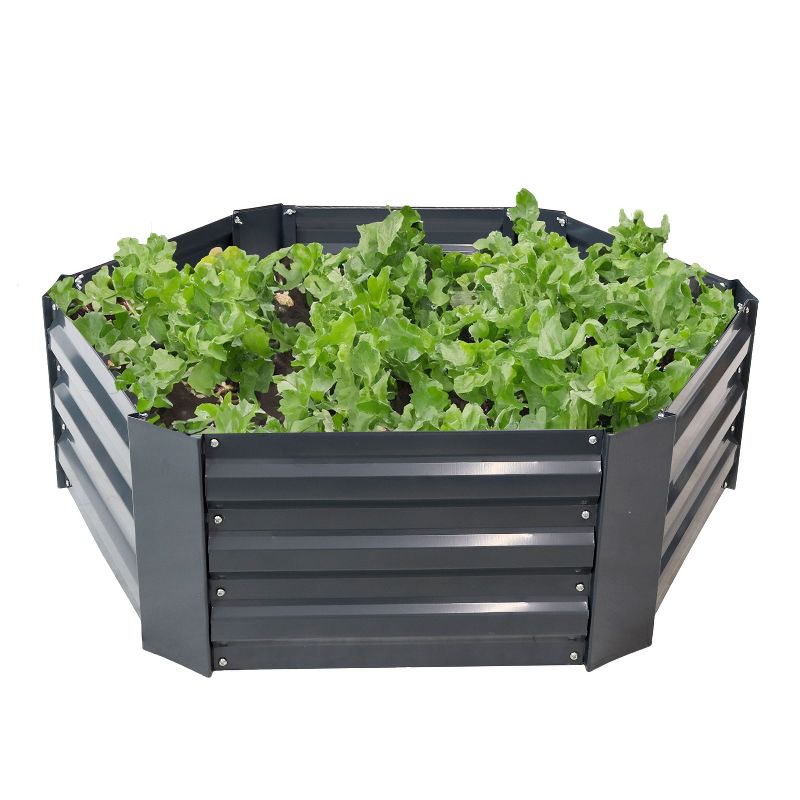 Sunnydaze Corrugated Galvanized Steel Hexagon Raised Garden Bed Kit for Vegetables, Plants, and Flowers - 40" W x 12" H, 5 of 10