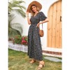 Coolmee Women Boho Floral Casual Smocked Ruffled Short Sleeve Dress Elegant V-Neck Split Maxi Dress - 2 of 4