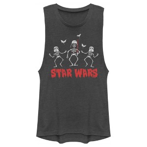 Juniors Womens Star Wars Halloween Vader Skeletons Festival Muscle Tee - 1 of 4