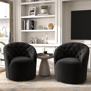 SEYNAR Modern Velvet Upholstered 360 Degree Swivel Barrel Chair with Button Tufted Back Set of 2 - 1 of 4