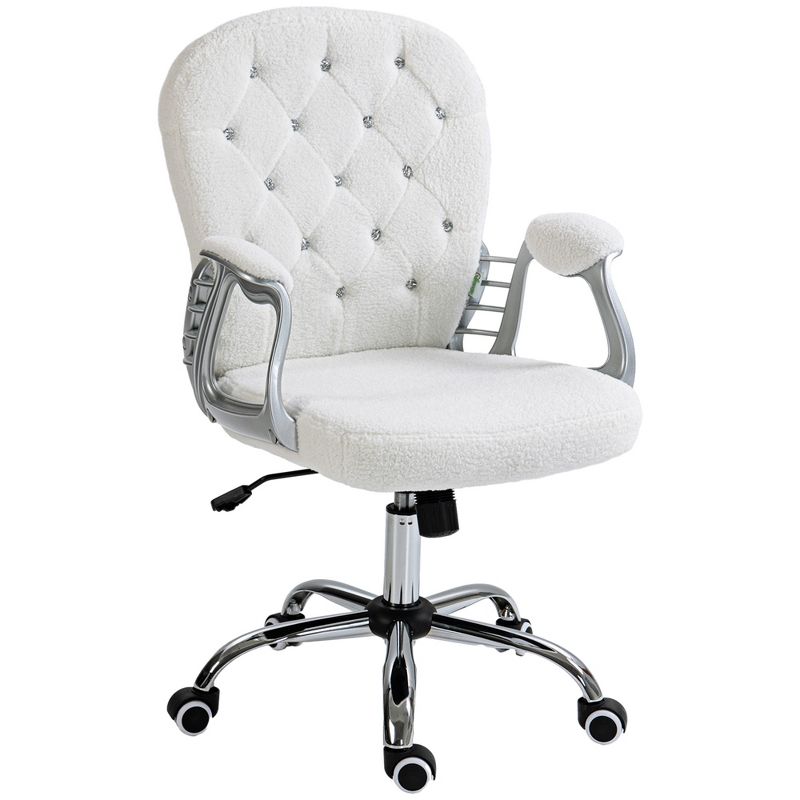 Vinsetto Vanity Teddy Fleece Mid Back Office Chair Swivel Tufted Backrest Task Chair with Padded Armrests, Adjustable Height, Rolling Wheels, White, 4 of 7